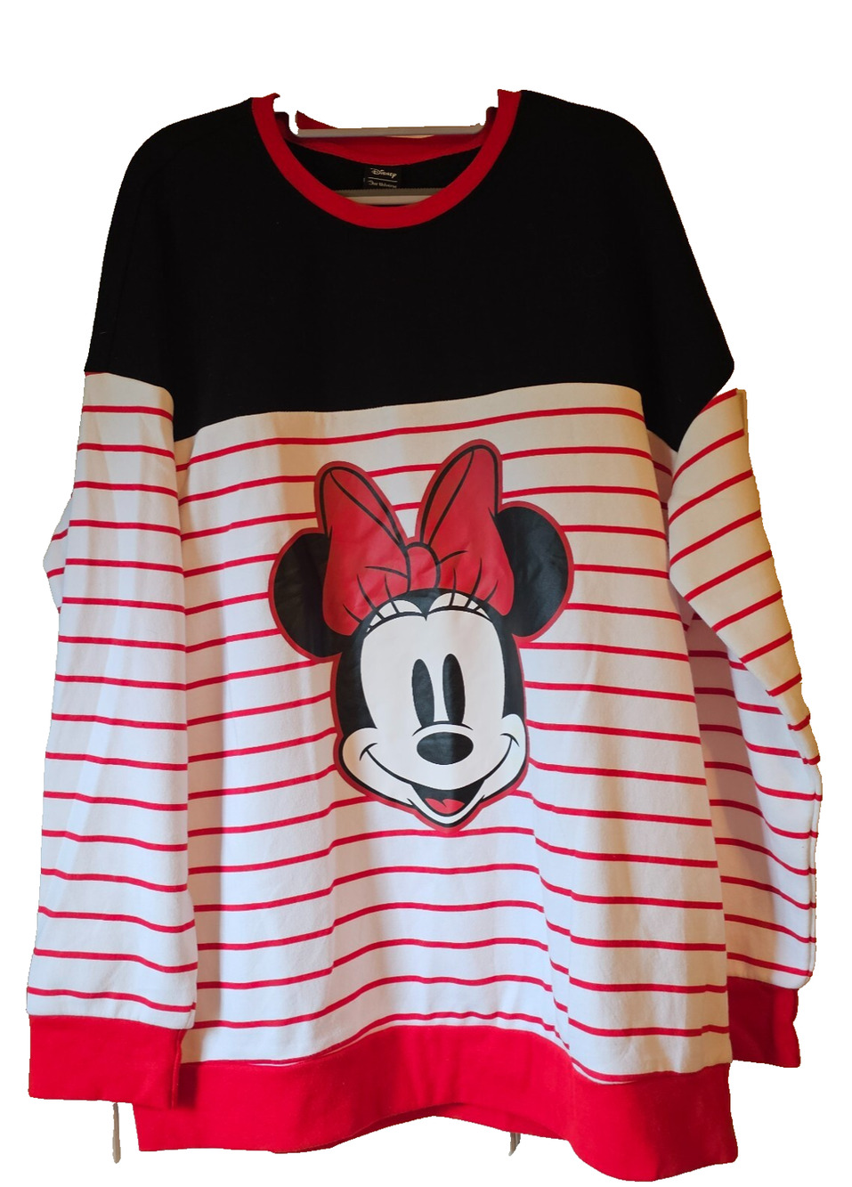 Disney Minnie Mouse Womens XL Striped Fleece Pullover Sweatshirt NWT